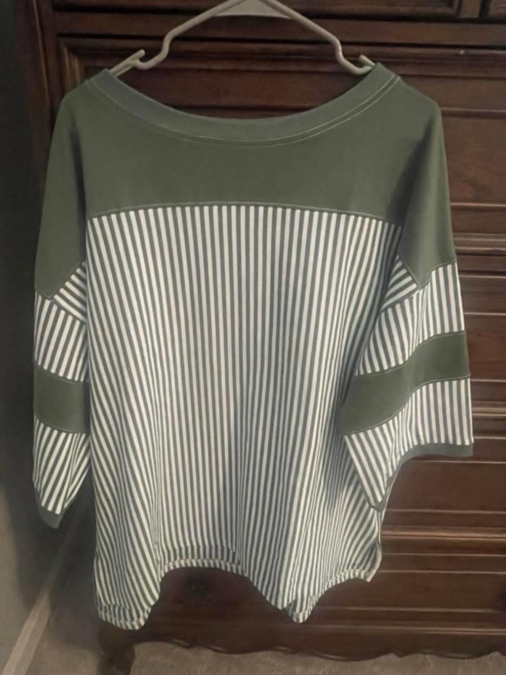 Striped Olive Green and White Boxy Top size XL